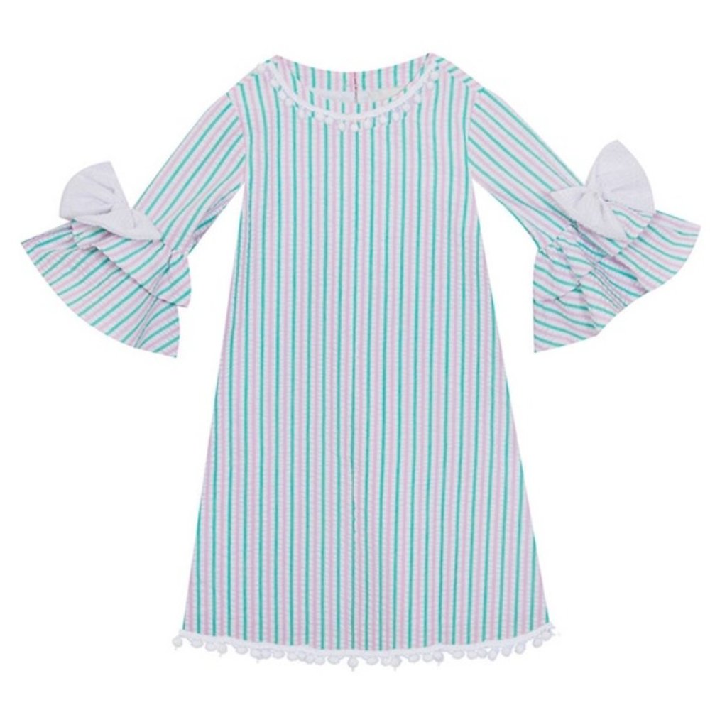 Stripe Flounce Sleeve Shift Dress